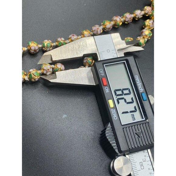 Champleve Cloissone Necklace Long Handknotted Pink Green Gold Red Colorful Beads - Picture 7 of 7